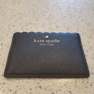 Kate Spade Back White Scalloped Card Holder Gold Leather Neutral Preppy Small